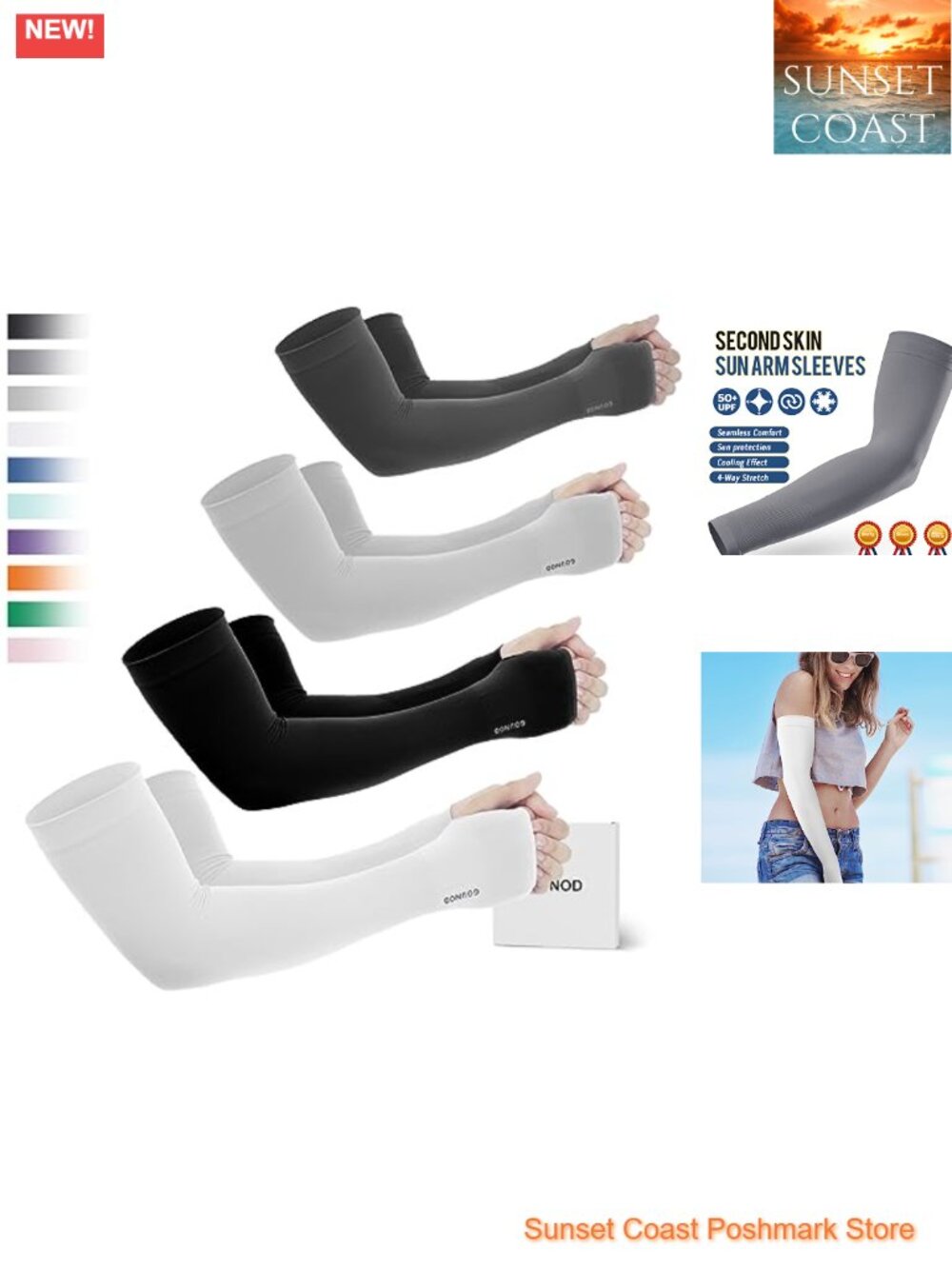 UPF 50+ Cooling Arm Sleeves with Thumb Holes for Men & Women